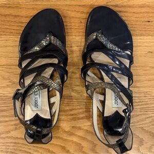 Jimmy Choo Black Strappy Flat Sandals Sz 36.5
